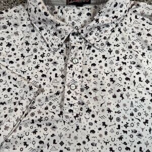 Rafter C Men's Large Western Print Pearl Snap Polo Cowboy Rodeo Ranch